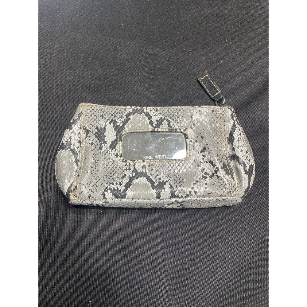 Nine West Faux Snakeskin Clutch Wristlet Gray Black Zip Bag Purse - look